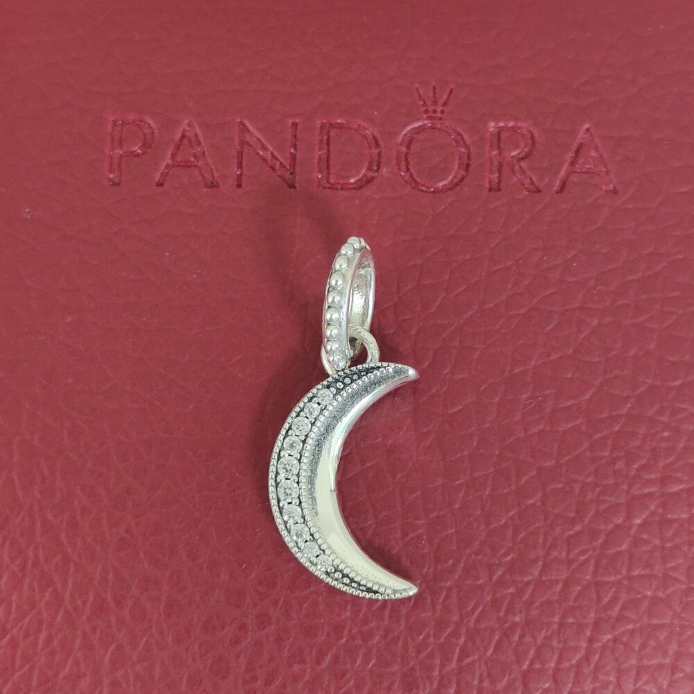 Sparkling Crescent Moon Dangle Charm Bracelet Charm with box